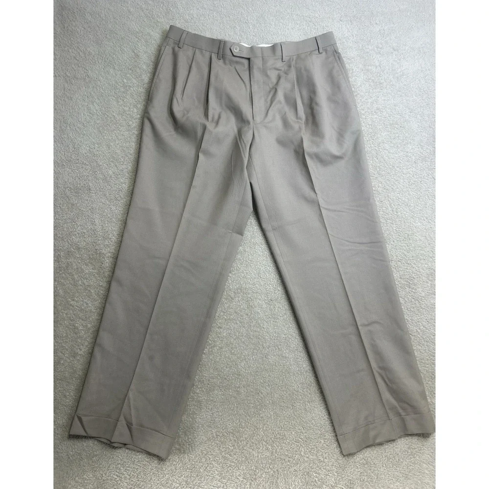 Ralph Lauren 100% Wool Pants Men's 36 x 30 Total Comfort Lightweight Cuffed‎ Tan